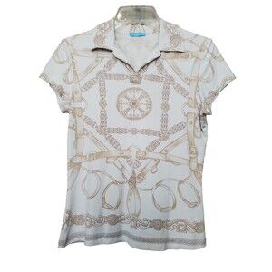 J McLaughlin Catalina Cloth Off-White Equiestrian Chain Print Short Slv Polo S